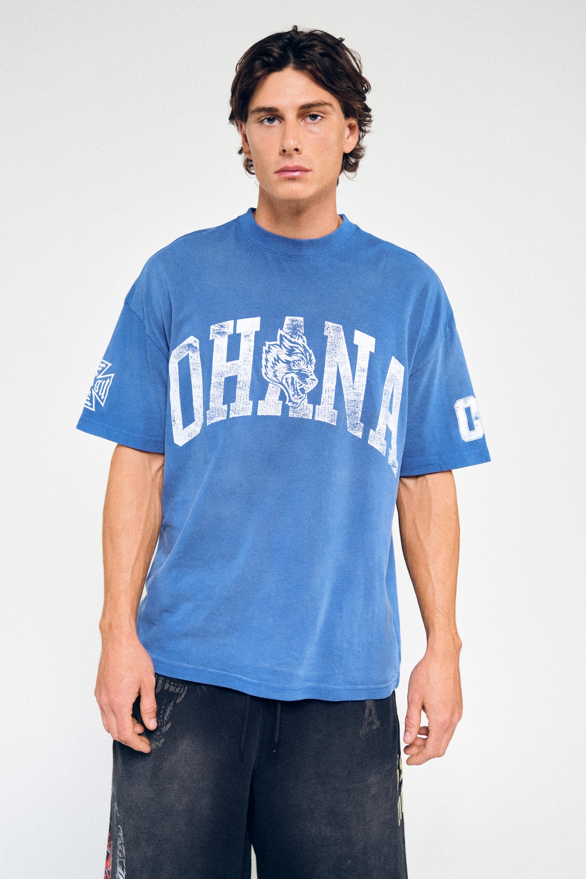 Ohana Frvr Premium Oversized Tee In Darc Cobalt Super Sun Fade